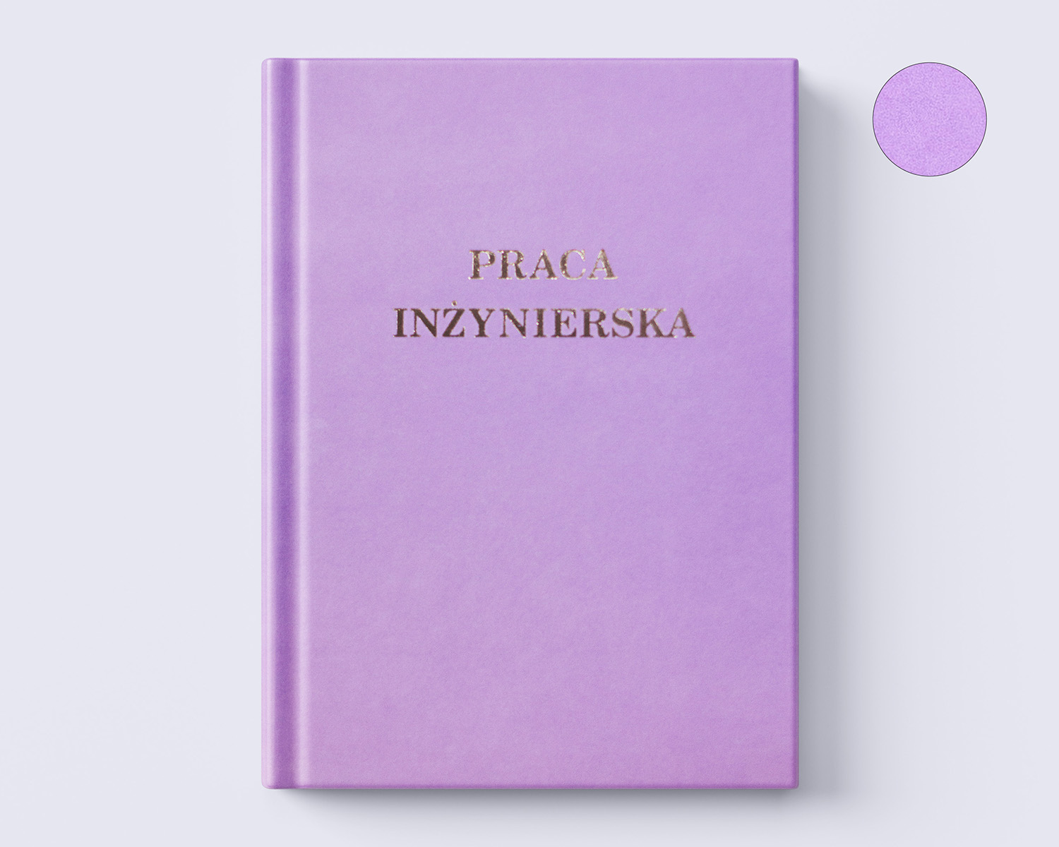 liliowa zamszowa oprawa prac dyplomowych front