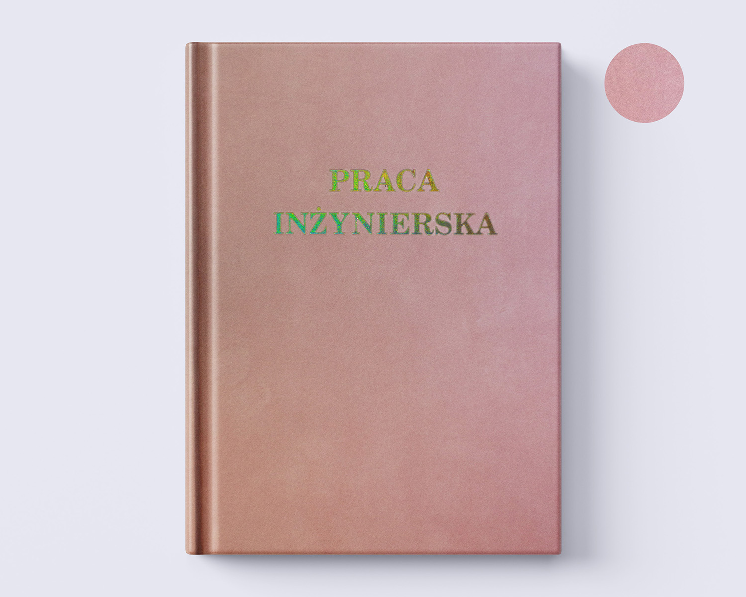 pudrowo różowa zamszowa oprawa prac dyplomowych front