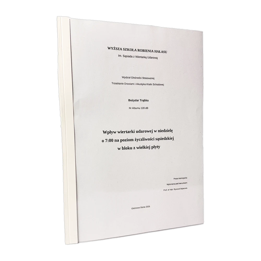 Praca dyplomowa oprawiona termobindowaniem, z przezroczystą okładką